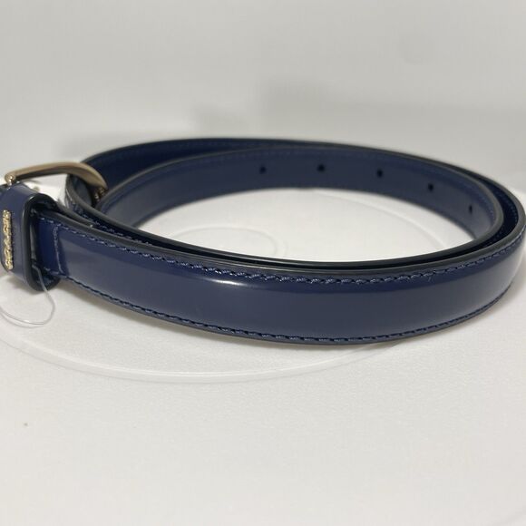 Coach Navy Leather Belt Gold Buckle Size XS New With Tags MSRP $128 - Picture 2 of 8